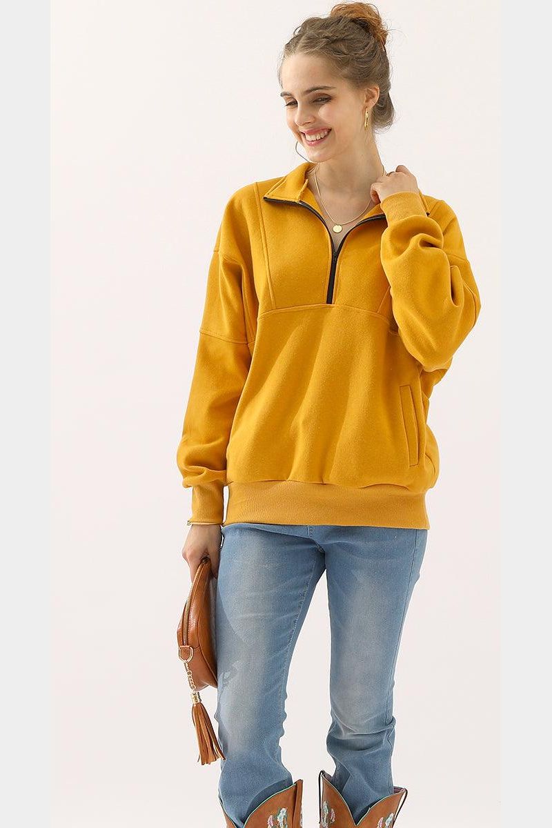 HALF ZIP UP SWEATSHIRT WITH KANGAROO POCKET - Doublju