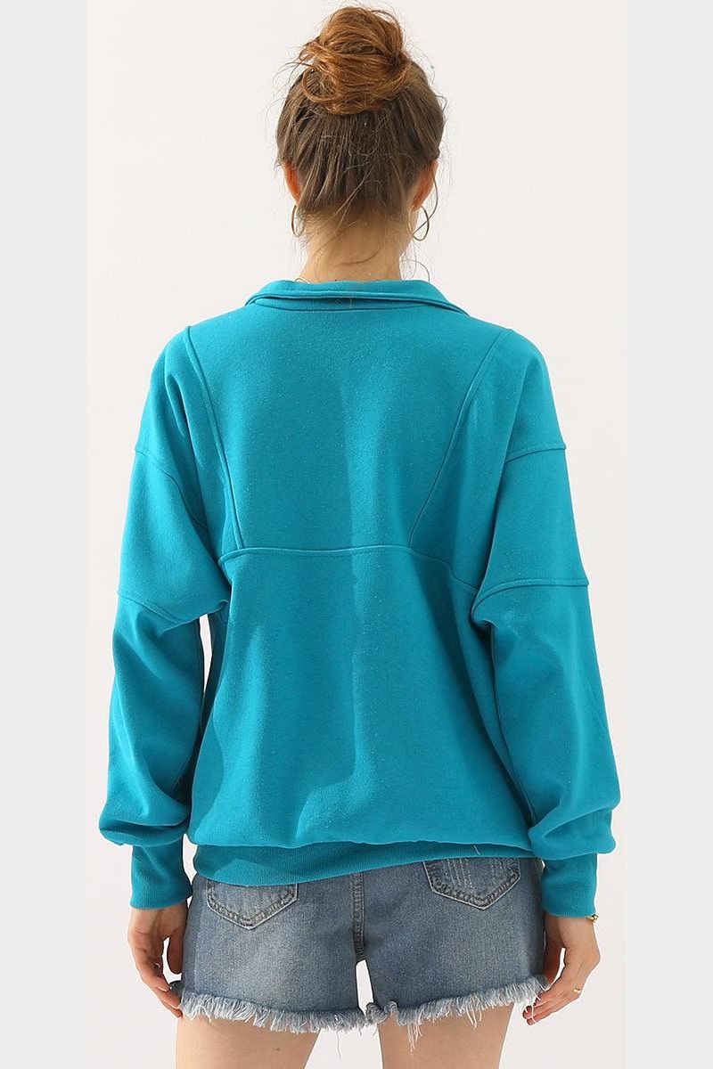 HALF ZIP UP SWEATSHIRT WITH KANGAROO POCKET - Doublju