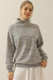 TURTLENECK BUTTON RAGLAN SLEEVES SWEATSHIRT - Doublju