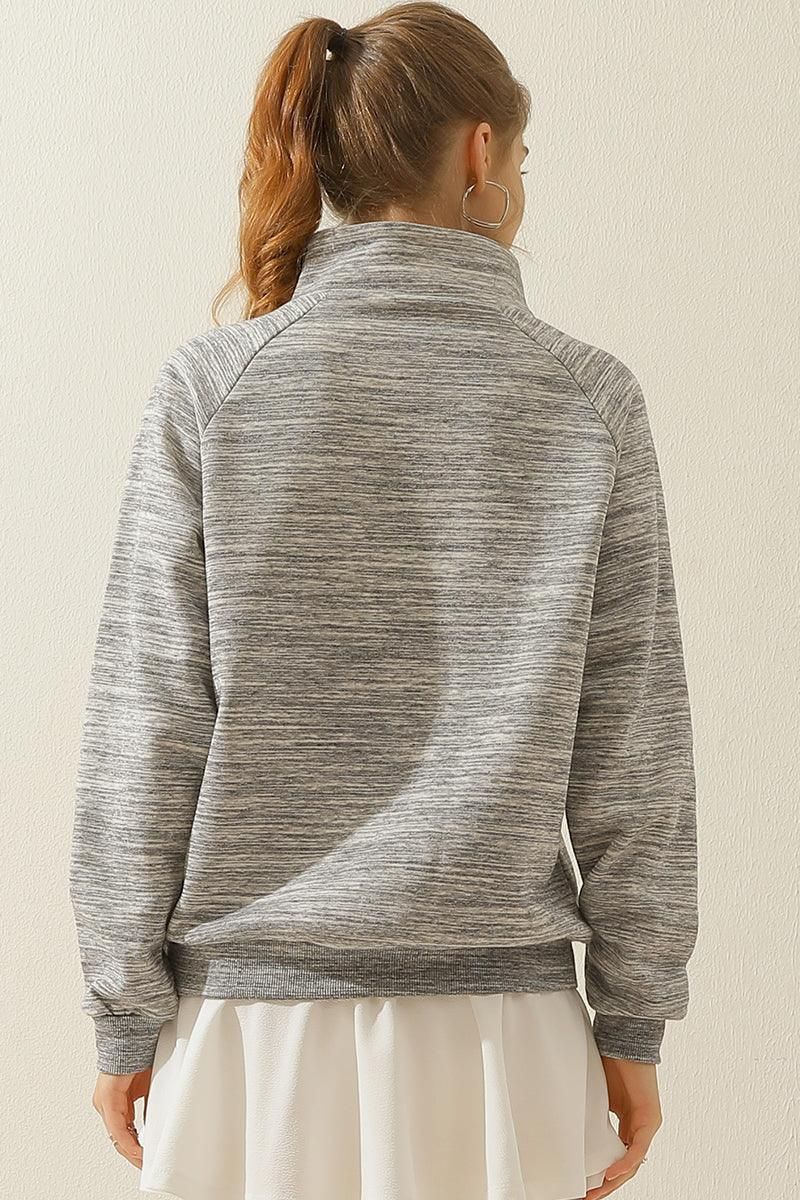 TURTLENECK BUTTON RAGLAN SLEEVES SWEATSHIRT - Doublju