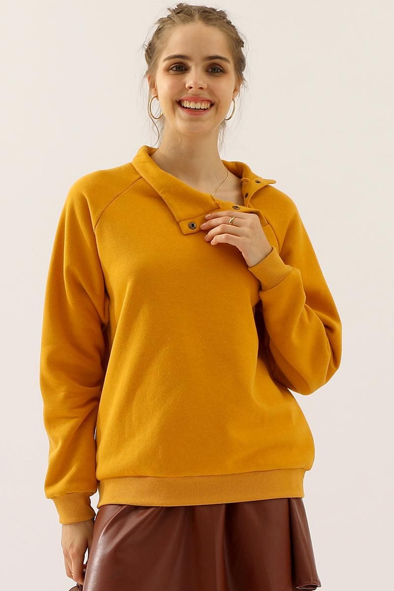 TURTLENECK BUTTON RAGLAN SLEEVES SWEATSHIRT - Doublju