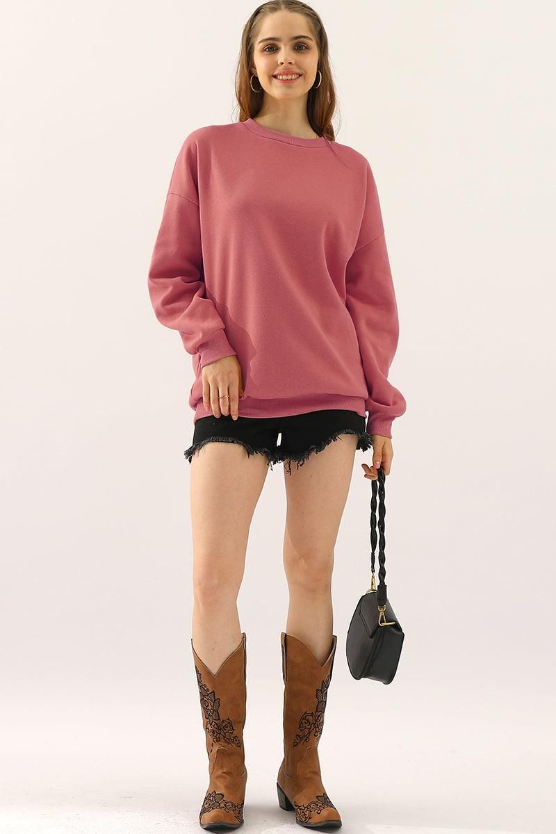 CREW NECK LONG SLEEVE PULLOVER TOPS SWEATSHIRT - Doublju