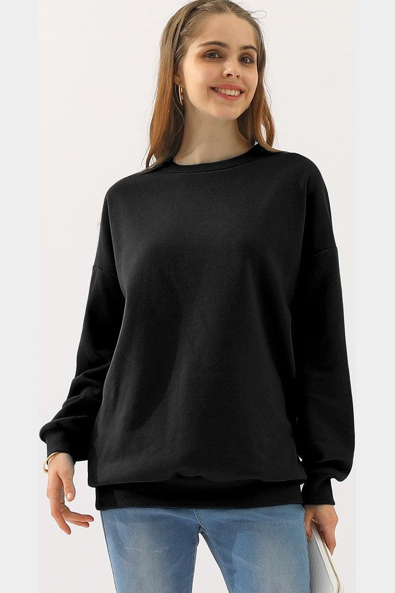 CREW NECK LONG SLEEVE PULLOVER TOPS SWEATSHIRT - Doublju