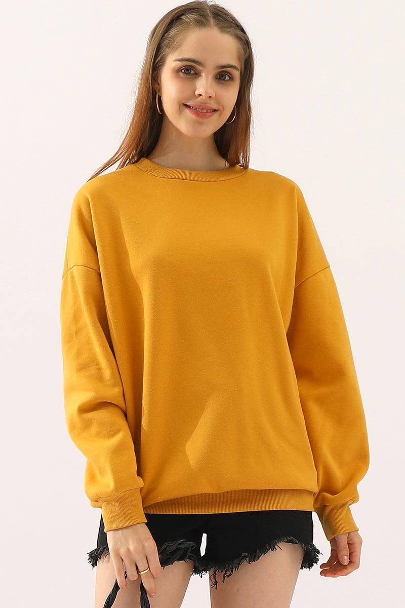 CREW NECK LONG SLEEVE PULLOVER TOPS SWEATSHIRT - Doublju