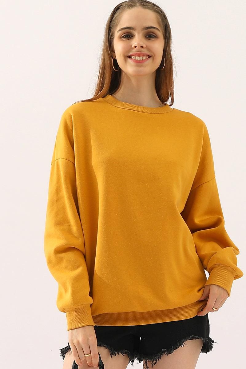 CREW NECK LONG SLEEVE PULLOVER TOPS SWEATSHIRT - Doublju