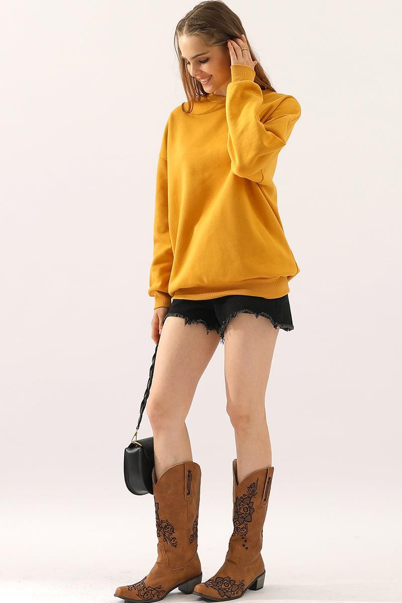 CREW NECK LONG SLEEVE PULLOVER TOPS SWEATSHIRT - Doublju