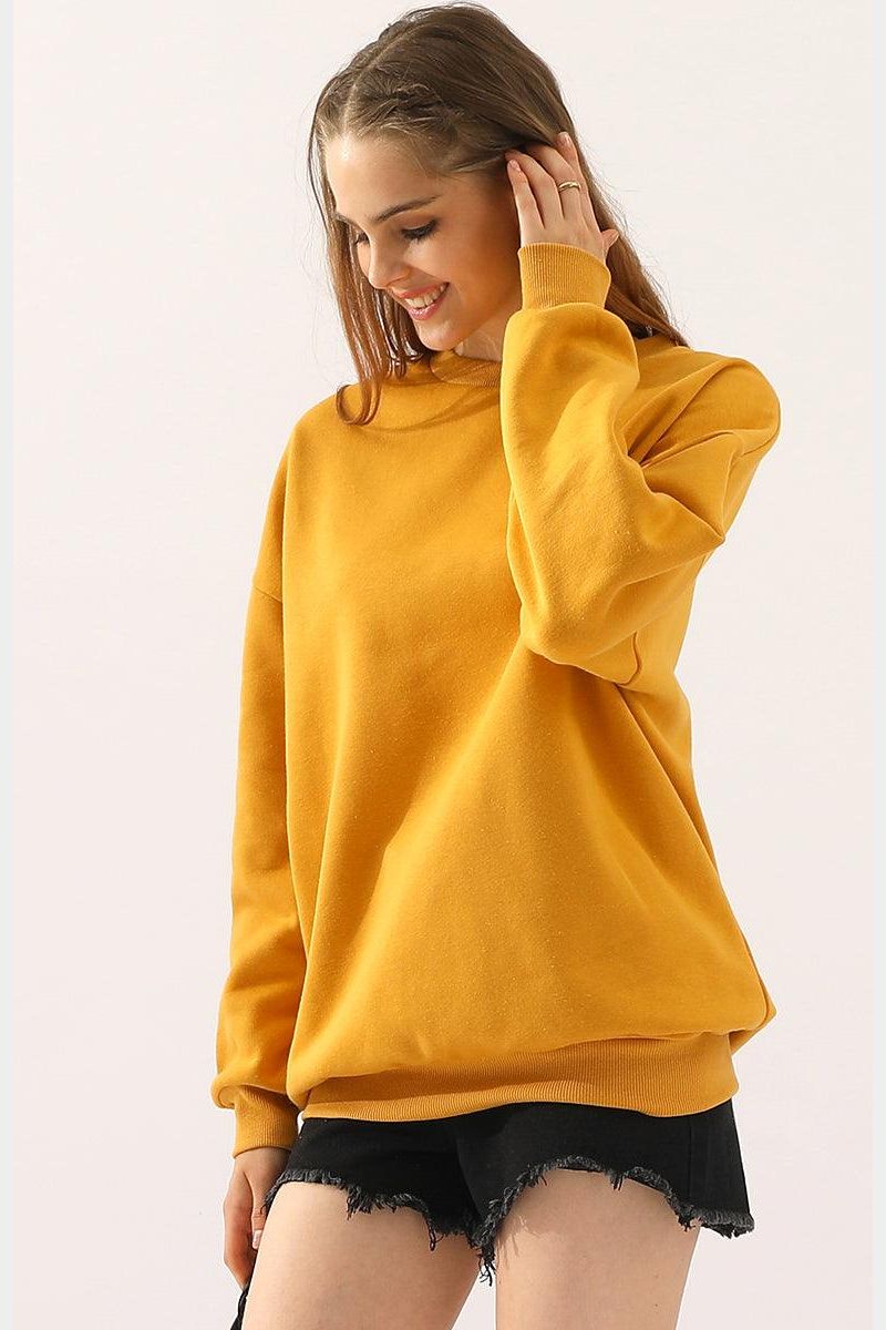 CREW NECK LONG SLEEVE PULLOVER TOPS SWEATSHIRT - Doublju