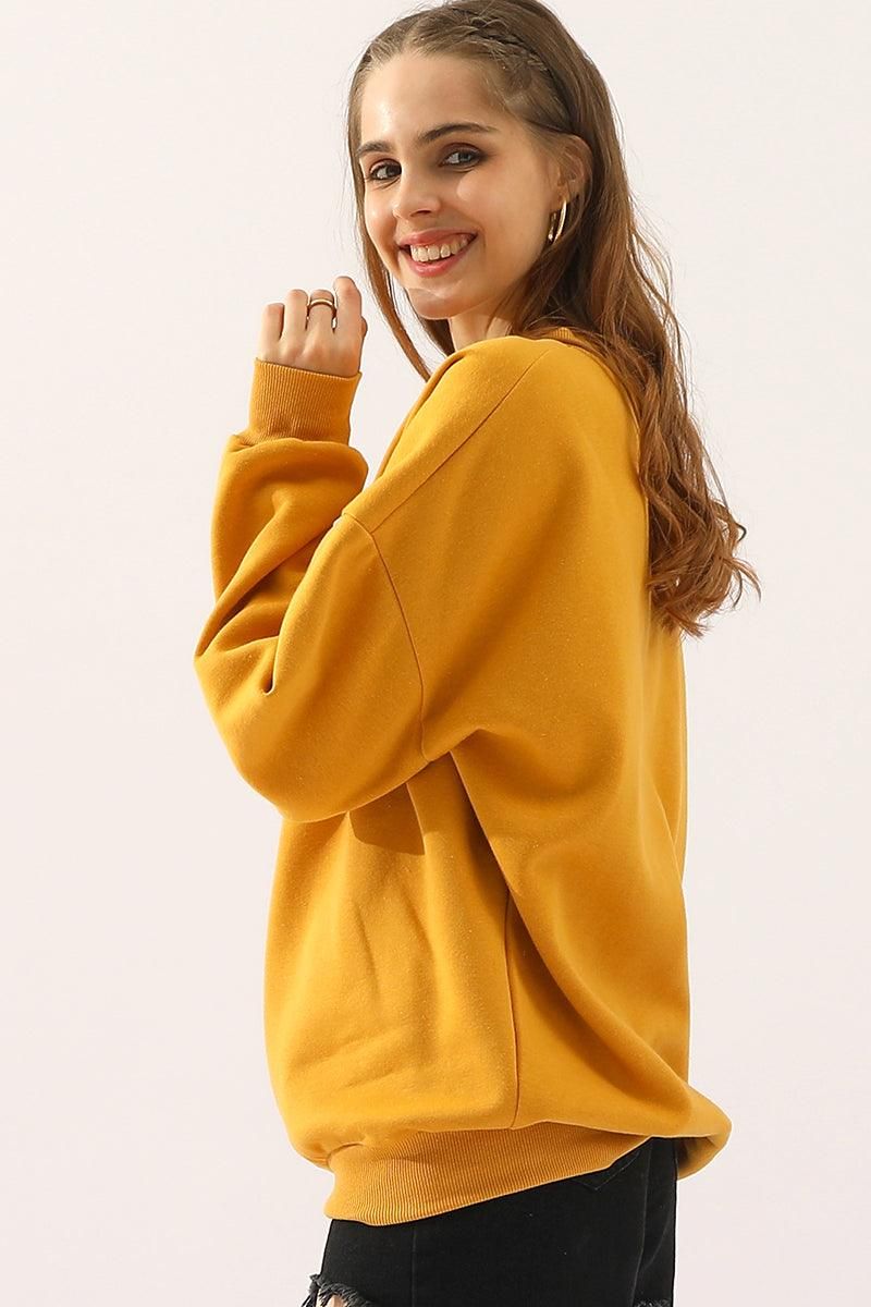 CREW NECK LONG SLEEVE PULLOVER TOPS SWEATSHIRT - Doublju