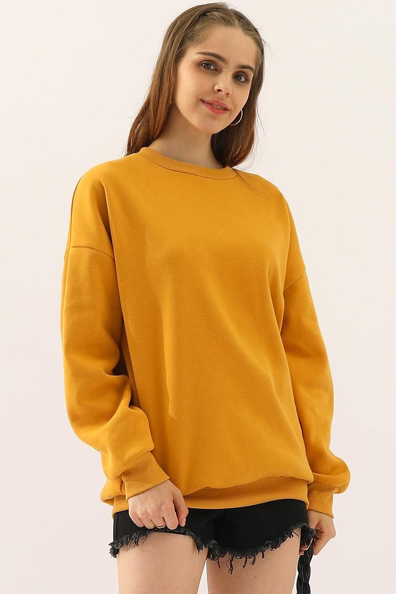 CREW NECK LONG SLEEVE PULLOVER TOPS SWEATSHIRT - Doublju