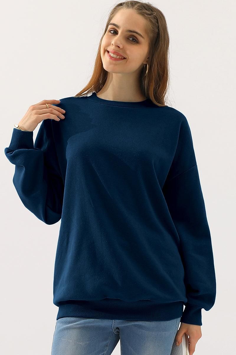 CREW NECK LONG SLEEVE PULLOVER TOPS SWEATSHIRT - Doublju