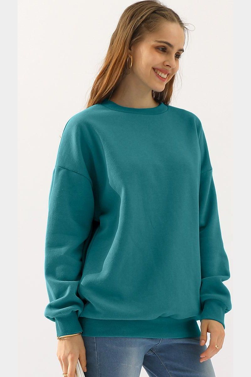 CREW NECK LONG SLEEVE PULLOVER TOPS SWEATSHIRT - Doublju