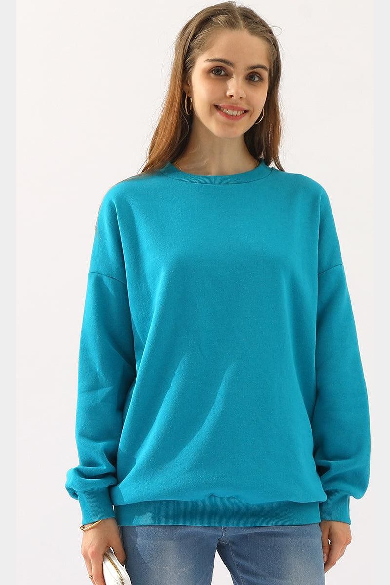 CREW NECK LONG SLEEVE PULLOVER TOPS SWEATSHIRT - Doublju