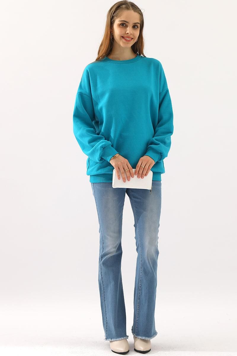 CREW NECK LONG SLEEVE PULLOVER TOPS SWEATSHIRT - Doublju