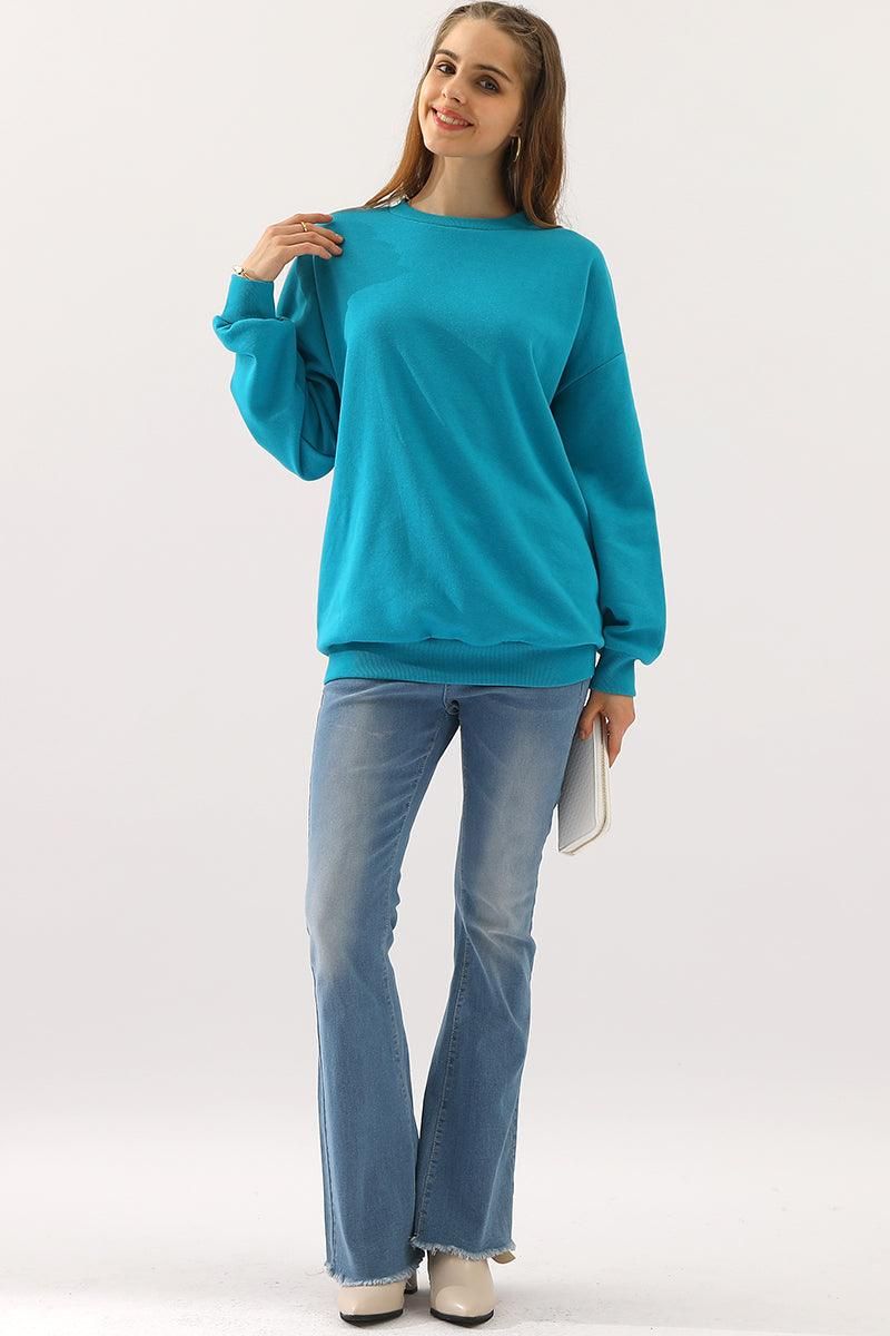 CREW NECK LONG SLEEVE PULLOVER TOPS SWEATSHIRT - Doublju