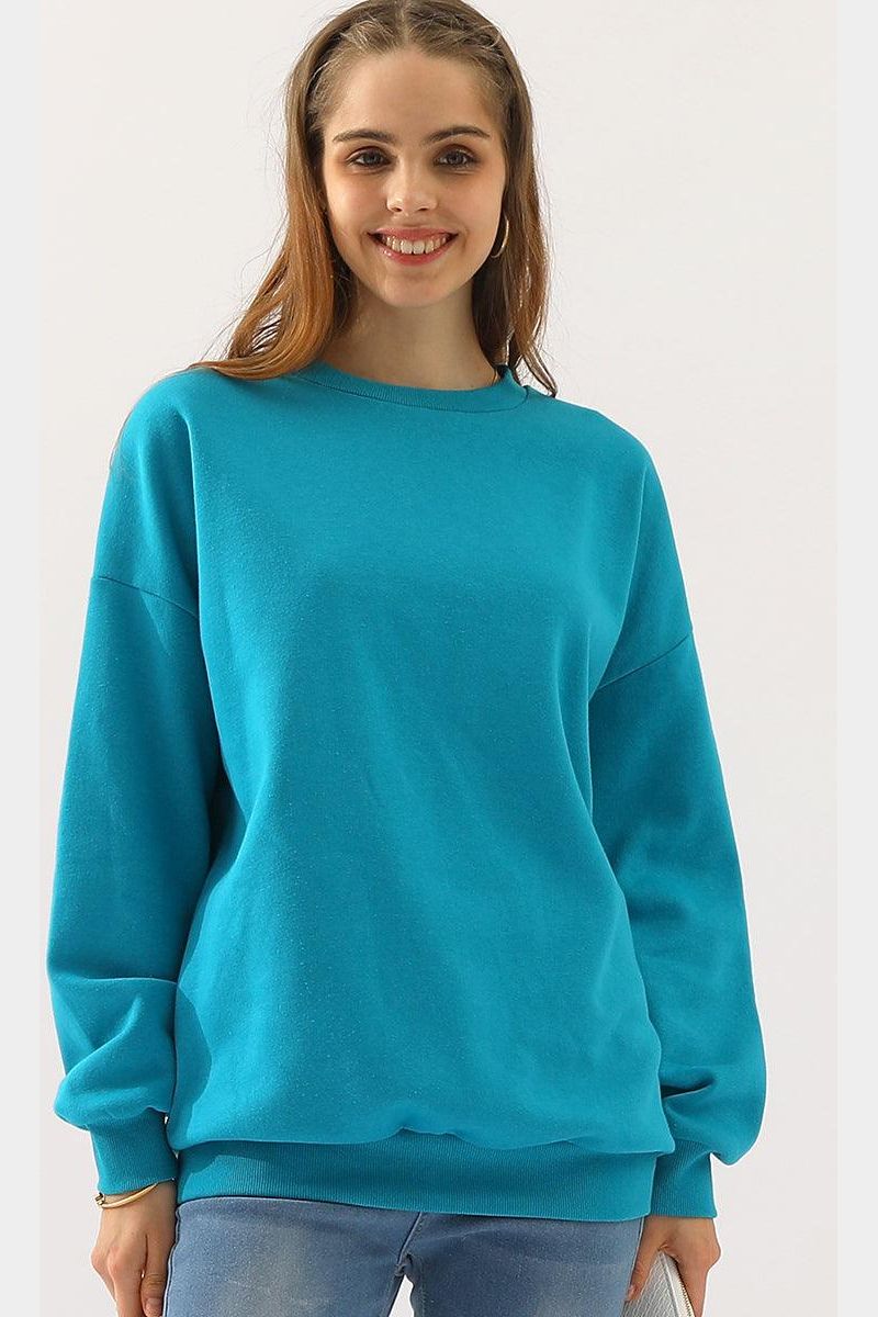 CREW NECK LONG SLEEVE PULLOVER TOPS SWEATSHIRT - Doublju