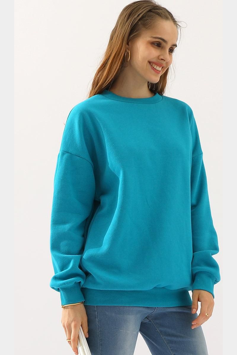 CREW NECK LONG SLEEVE PULLOVER TOPS SWEATSHIRT - Doublju