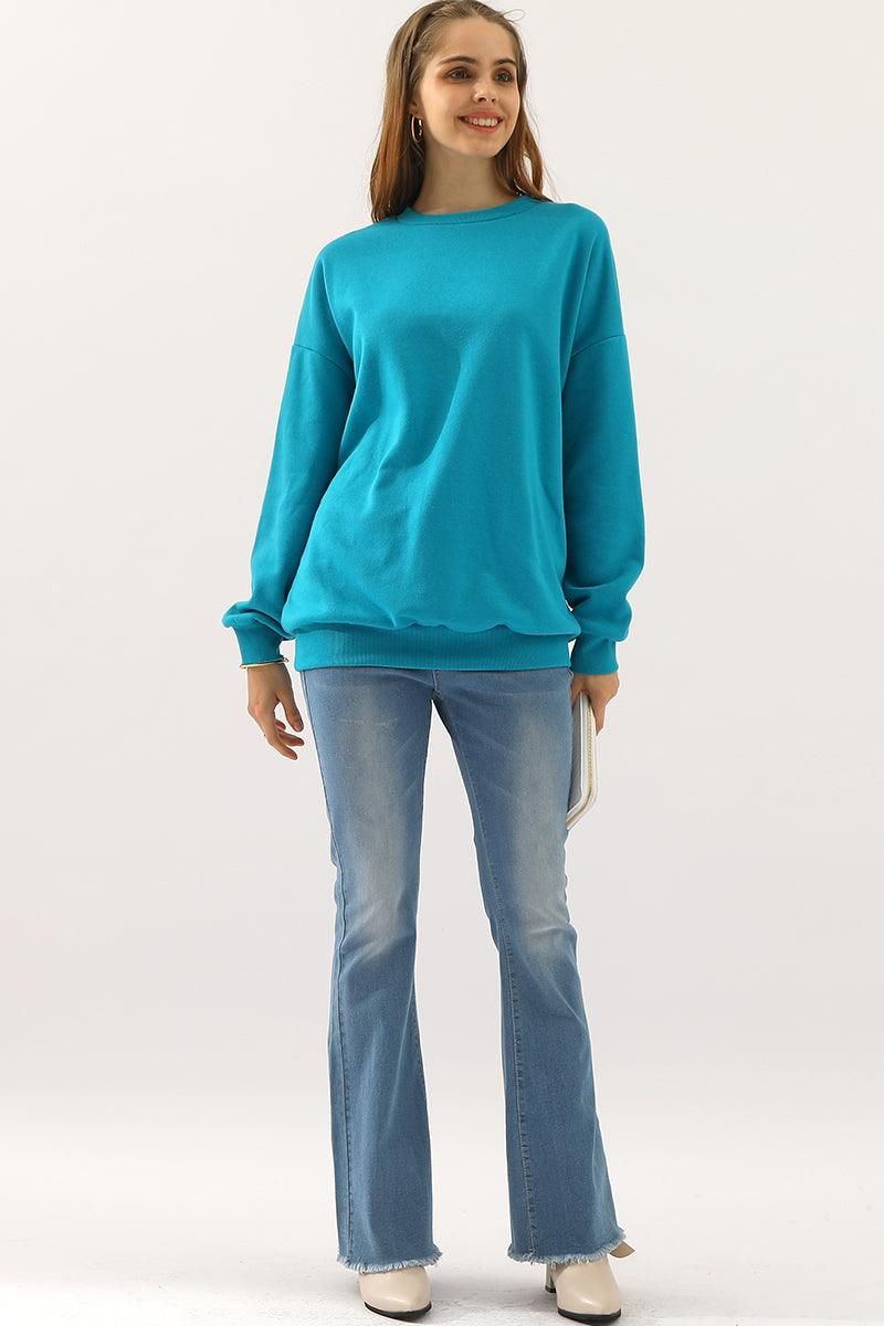 CREW NECK LONG SLEEVE PULLOVER TOPS SWEATSHIRT - Doublju