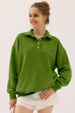 BOTTON COLLAR SWEATSHIRT WITH KANGAROO POCKET - Doublju