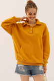 BOTTON COLLAR SWEATSHIRT WITH KANGAROO POCKET - Doublju