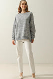 LONG SLEEVE ROUND NECK CUT HEM SWEATSHIRT - Doublju