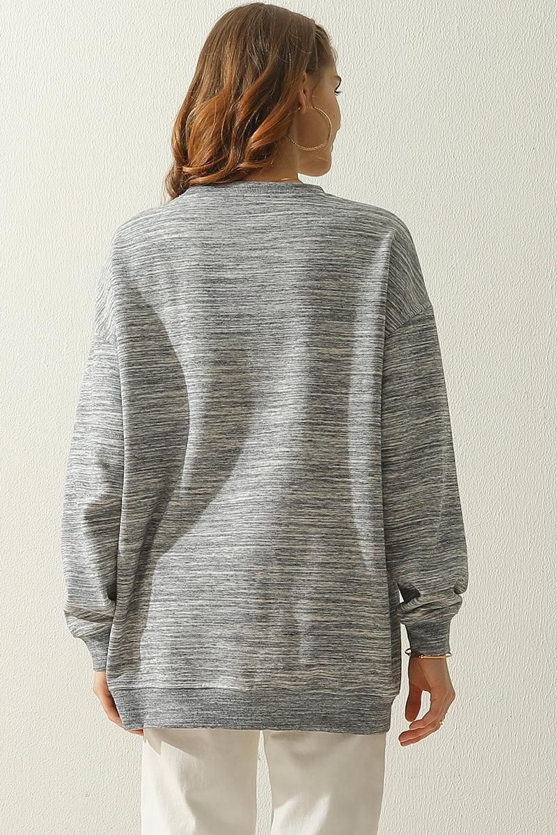 LONG SLEEVE ROUND NECK CUT HEM SWEATSHIRT - Doublju