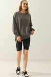 LONG SLEEVE ROUND NECK CUT HEM SWEATSHIRT - Doublju
