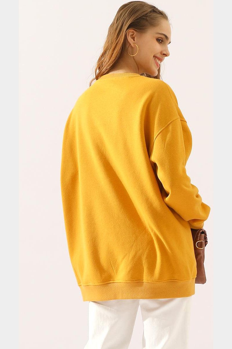 LONG SLEEVE ROUND NECK CUT HEM SWEATSHIRT - Doublju