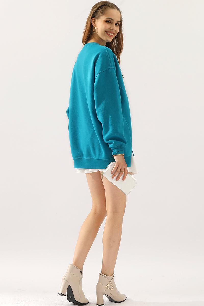 LONG SLEEVE ROUND NECK CUT HEM SWEATSHIRT - Doublju