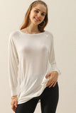 R NECK LONG SLEEVE SLUB LONG KNIT TOP WITH POCKETS - Doublju