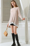 ROUND NECK LONG SLEEVE RACED HEM UNBLANCED TEE TOP - Doublju