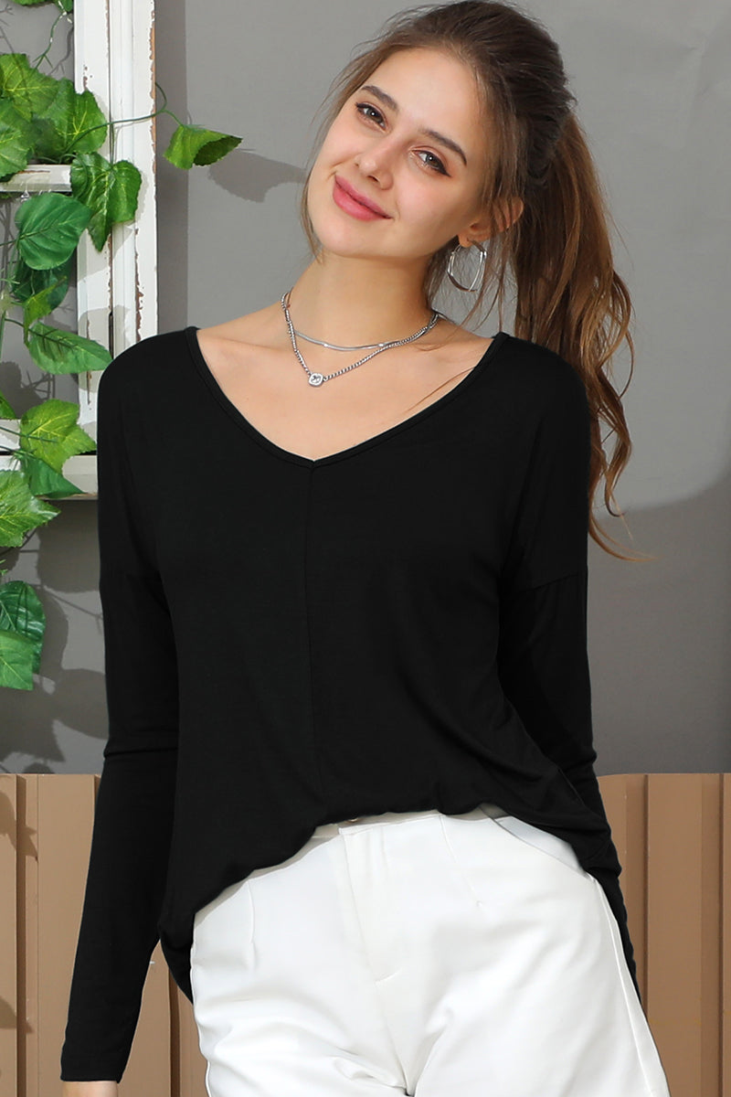 LONG SLEEVE V NECK TRENDY TUNIC TOP