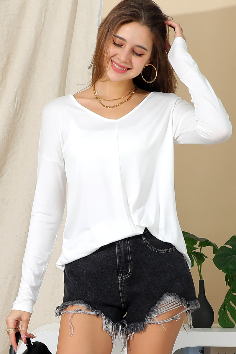 LONG SLEEVE V NECK TRENDY TUNIC TOP