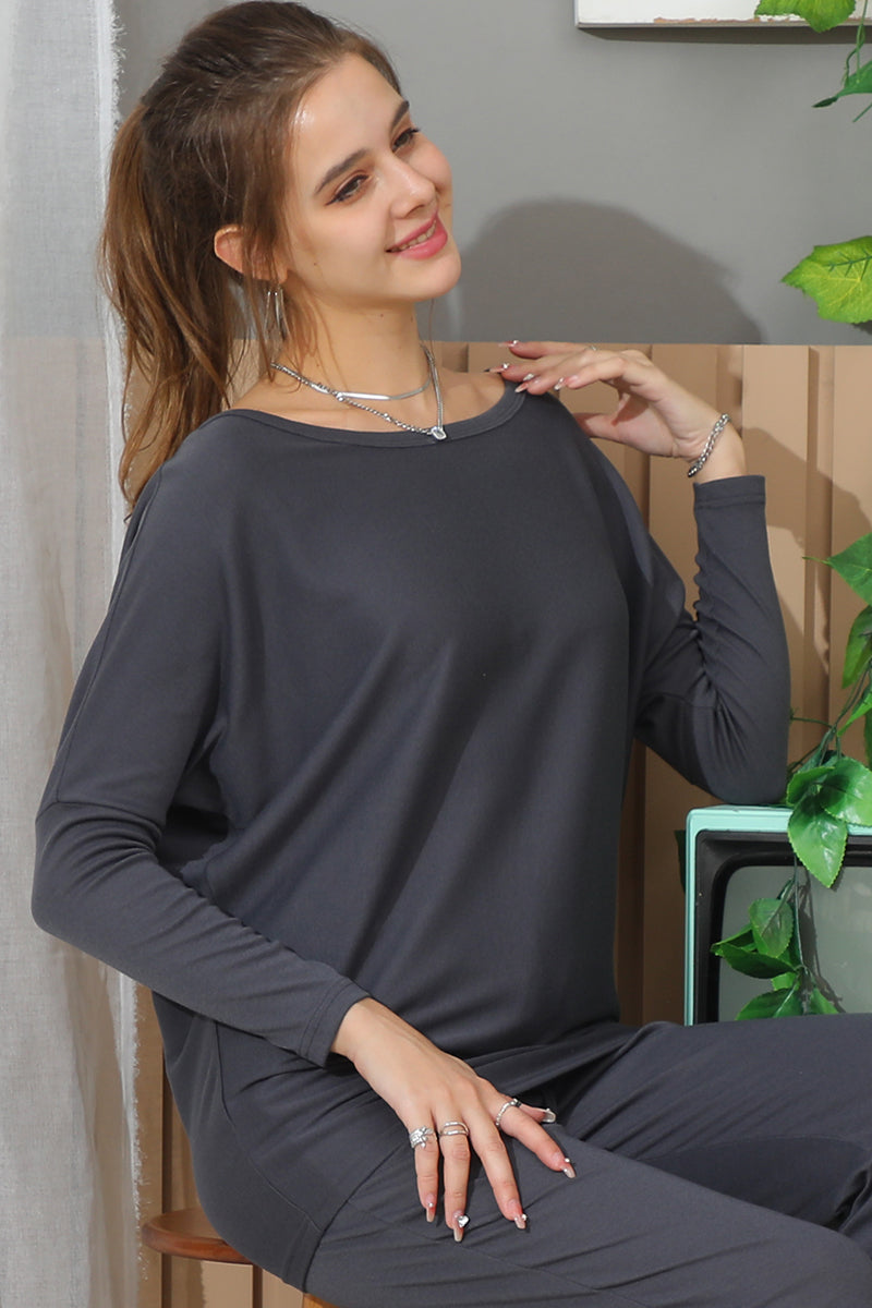 LONG SLEEVE WIDE ROUND NECK BASIC TUNIC TOP