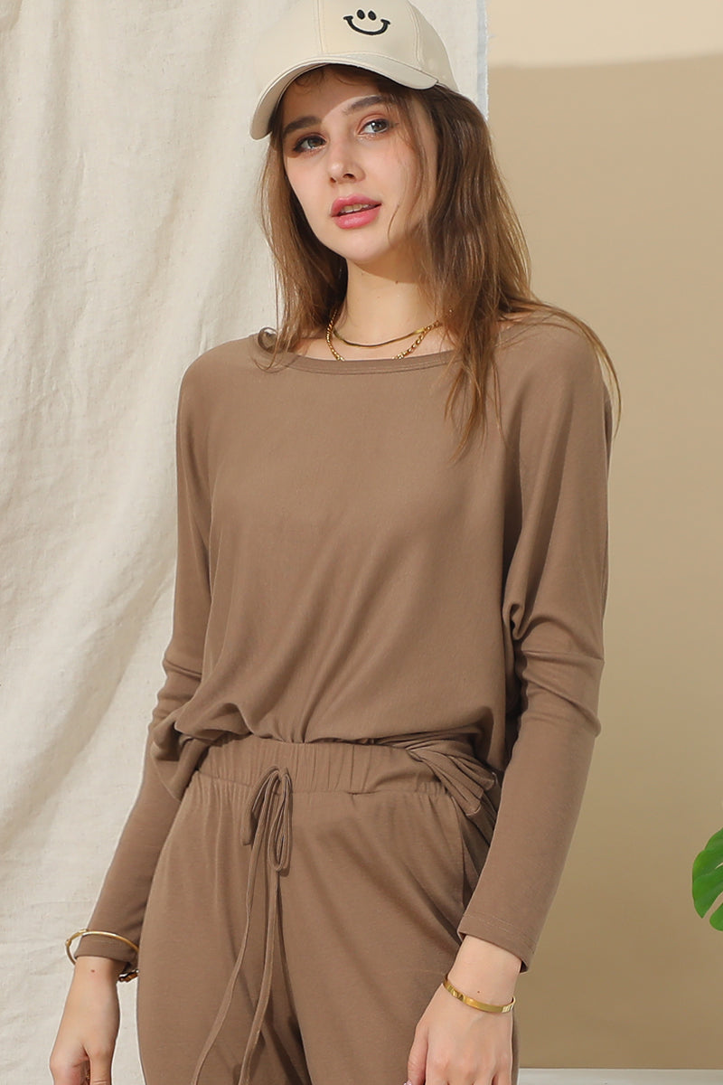 LONG SLEEVE WIDE ROUND NECK BASIC TUNIC TOP