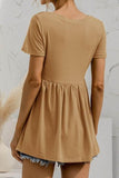 V NECK SHORT SLEEVED DOLL SHIRT TOP - Doublju