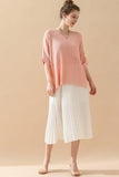 LOOSE FIT ROLLED 4/3 SLEEVE KNIT TOP - Doublju