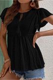 RUFFLED SLEEVE TIE NECK TUNIC TOP - Doublju