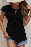 RUFFLED SLEEVE TIE NECK TUNIC TOP - Doublju