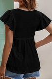 RUFFLED SLEEVE TIE NECK TUNIC TOP - Doublju
