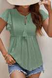 RUFFLED SLEEVE TIE NECK TUNIC TOP - Doublju