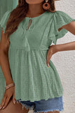 RUFFLED SLEEVE TIE NECK TUNIC TOP - Doublju