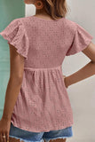 RUFFLED SLEEVE TIE NECK TUNIC TOP - Doublju