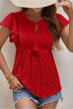 RUFFLED SLEEVE TIE NECK TUNIC TOP - Doublju