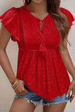 RUFFLED SLEEVE TIE NECK TUNIC TOP - Doublju