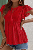 RUFFLED SLEEVE TIE NECK TUNIC TOP - Doublju