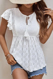 RUFFLED SLEEVE TIE NECK TUNIC TOP - Doublju