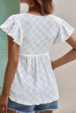RUFFLED SLEEVE TIE NECK TUNIC TOP - Doublju