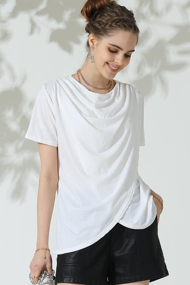 TULIP SHAPE LOUND NECK RUFFED LOOSE TOP - Doublju