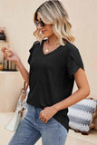 PUNCHING LACE TULIP PUFF V NECK T-SHIRTS - Doublju