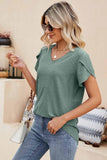 PUNCHING LACE TULIP PUFF V NECK T-SHIRTS - Doublju